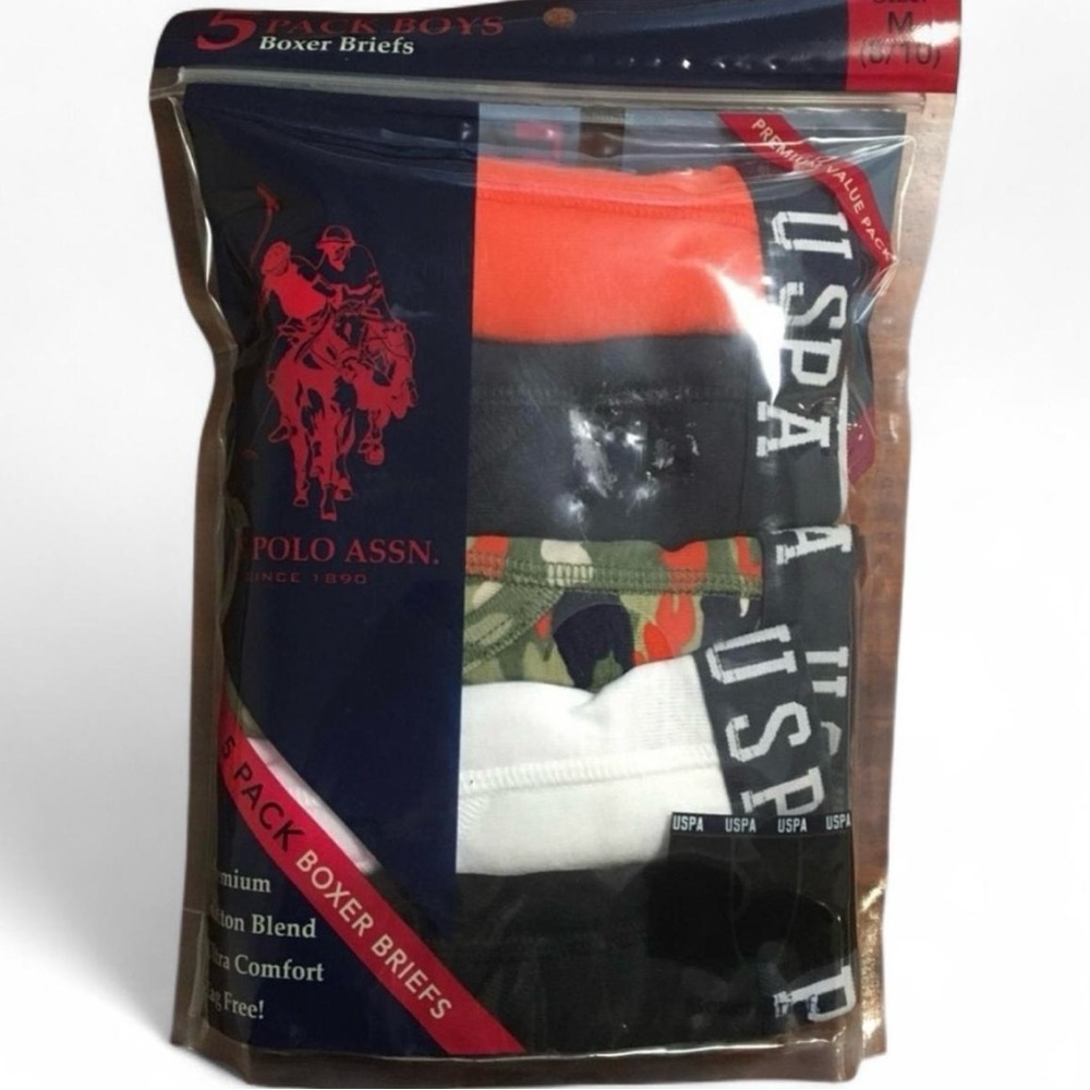 U.S. Polo Assn. 5 Pack Boys Boxer Briefs, M (8-10)